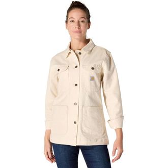 Carhartt Work in Progress Iconic Duck Chore Coat Womens Undyed Ecru Button Front JAX1660