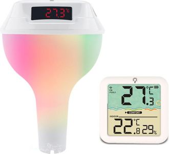 OEM Term&oacute;metro Solar Para Piscinas Con Bater&iacute;a De 2200 Mah Y Puerto Tipo C, Term&oacute;metro Flotante Impermeable Ip68 Con Cuerda De Remolque, Luz Ambiental Rgb
