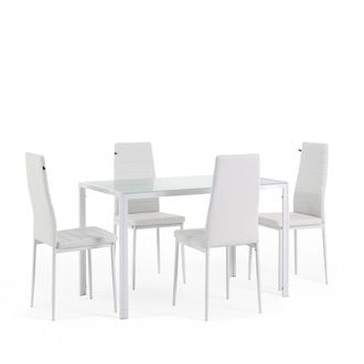 Siediti Fuori e Dentro Set comedor mesa rectangular 120x70cm con 4 sillas ecopiel blancas
