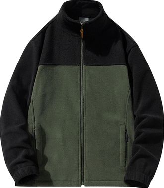 Generic Mens Fleece Jackets Full Zip Lightweight Jacket Outdoor Hiking Jackets Casual Soft Warm Winter Coats with Pockets Black-Green 7X-Large