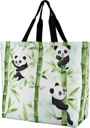 Generic Watercolor Cute Pandas Tote Bag Reusable Grocery Shopping Bags Large Travel One Shoulder Handbag for Picnic Work
