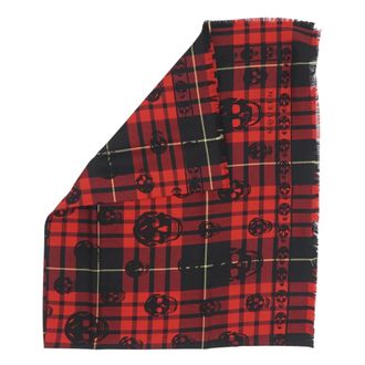 Alexander McQueen Tartan Skull Foulard Scarf - male - Alexander McQueen - Winter Scarves - Red - ONE SIZE - Accessories