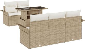 vidaXL Garden Sofa Set with Cushion 6 pcs Beige Poly rattan Vidaxl