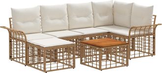 vidaXL Conjunto De Sof&aacute;s De Exterior 7 Uds. Natural Y Crema Poli&eacute;ster Vidaxl