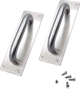 OEM Juego De 2 Manillas Para Puertas Correderas, Manillas De Acero Inoxidable, Puertas Correderas, Manillas Con Placa Met&aacute;lica (200 X 65 Mm)