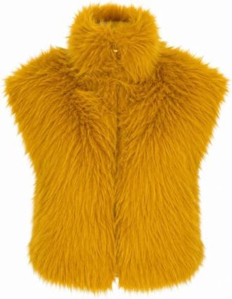 Pinko Eleodoro Jas - Dames - Bodywarmers - Geel - S - Leer - Jassen
