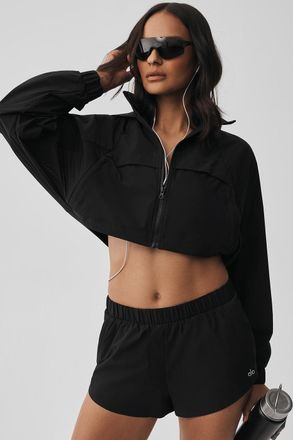 Alo | Cropped Playmaker Jacket in Black, Size: Small