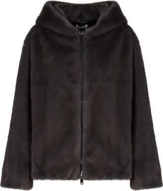 P.A.R.O.S.H. P.a.r.o.s.h., Jassen, Dames, Grijs, M, Polyester, Zwarte Faux Fur Hoodie Jas