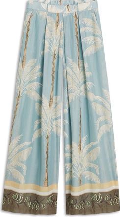 Summum Broeken Palmtree Print Single Border - Dames - Wijde Broeken - Veelkleurig - M - Broeken