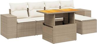 vidaXL Juego De Sof&aacute;s Jard&iacute;n Con Cojines 6 Pzas Rat&aacute;n Sint&eacute;tico Beige Vidaxl