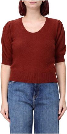 Twinset Trui van Angorawolmix met Korte Mouwen en Afneembare Veer Broche - Dames - Ronde hals truien - Rood - M - Wol - Truien & Vesten
