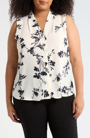 Nordstrom Rack V-Neck Shell in Ivory- Navy Ava Botanical at Nordstrom Rack, Size 3X