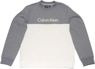 Calvin Klein Mens Color Block Crewneck Sweatshirt In Medium Grey Heather