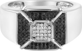 House of Brilliance 925 Sterling Silver 3/8 Cttw Composite Enhanced Black and White Diamond Mens Band Ring- Size 12