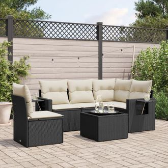 vidaXL Set De Sof&aacute;s De Jard&iacute;n 6 Piezas Y Cojines Rat&aacute;n Sint&eacute;tico Negro Vidaxl