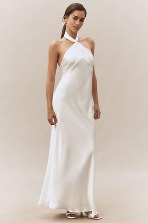 BHLDN Selma Halter-Neck High-Shine Satin Maxi Dress