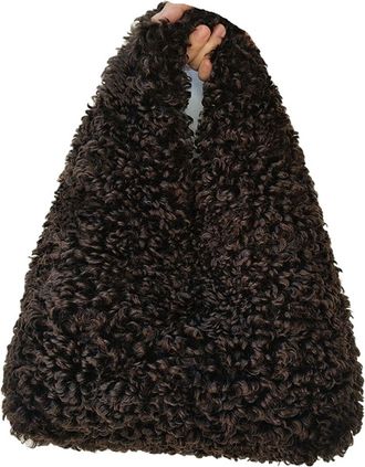 Generic Womens Plush Bags Fluffy Shoulder Bags Women Girls Drawstring Bucket Bag Purse Tote Handbags(Dark Brown)