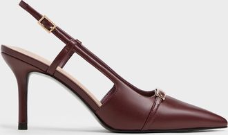 Charles & Keith Metallic-Bar Pointed Slingback Pumps