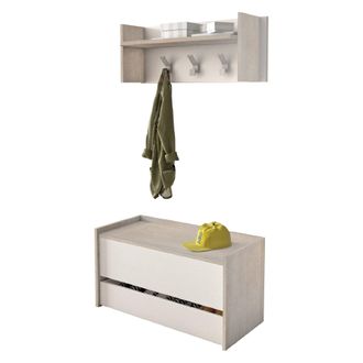 Dmora Mueble De Entrada Brionia, Recibidor Moderno Con Perchero, Mueble Con Zapatero, Armario Multifunci&oacute;n, Cm 50x32h182, Roble Y Blanco, Con Embalaje Refor