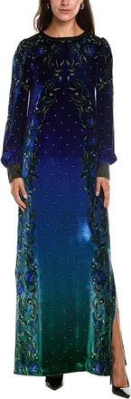 Saloni Saloni Printed Velvet Silk-Blend Maxi Dress