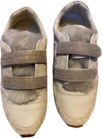 Brunello Cucinelli Sneakers with Fur Tongue & Monilli Bead Straps Size 37.5