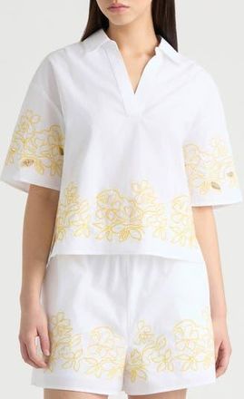 NVLT Embroidered Cotton Poplin Top in White/Yellow at Nordstrom Rack, Size X-Large