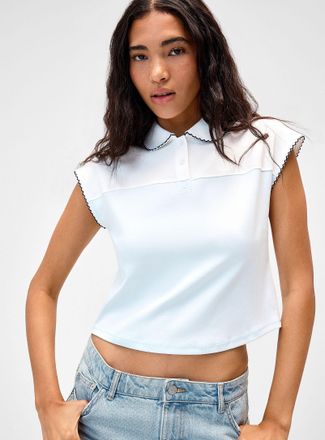 Twik Womens Two-tone scallop-trim Polo Shirt shirt