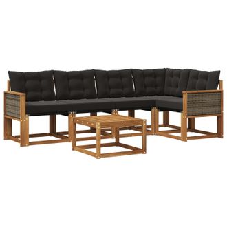 vidaXL Conjunto De Sof&aacute;s De Exterior Con Coj&iacute;n 6 Pcs Natural Y Negro Vidaxl