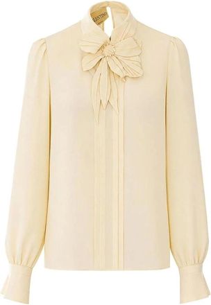 Valentino Garavani Overhemden, Dames, Geel, S, Strik met strikdetail