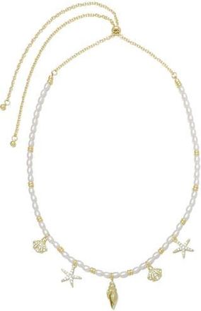 Adornia 14K Gold Plated Faux Pearl Shell Charm Necklace in Gold/White at Nordstrom Rack