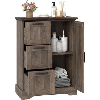 Costway Floor Cabinet Farmhouse Accent Cabinet with 3 Storage Drawers-Grey