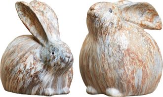 Melrose International Modern Bunny Rabbit Figurine with Marble Finish (Set of 2) - White, Grey, Brown