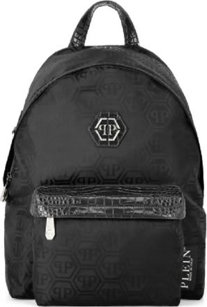 Philipp Plein Rugzak met krokodillen-reli&euml;f en monogram - Zwart