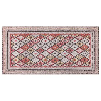 Beliani Alfombra De Algod&oacute;n Beige Rojo Negro Amarillo 80 X 150 Cm Geom&eacute;trico Suave Anadag