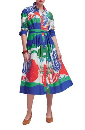 Boden Alexa Long Sleeve Midi Shirtdress in Multi Scenic at Nordstrom, Size 10