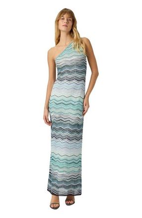 Missoni Long One-shoulder Dress With A Chevron Pattern With Sequins in Green& Brown at Nordstrom, Size 44 It