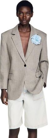 Sandro Checked wool jacket with brooch in Greige at Nordstrom, Size 36 Eu