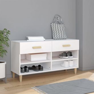 Berkfield Home Shoe Cabinet White 102x35x55 cm Engineered Wood | Size: 102 x 35 x 55 cm