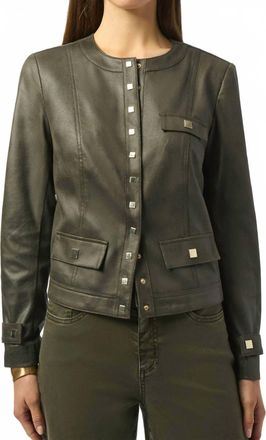Joseph Ribkoff Long Sleeve Faux Suede Jacket In Avocado