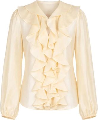 Twinset Blouse met Ruches aan de Voorkant - Dames - Blouses - Beige - S - Denim - Overhemden