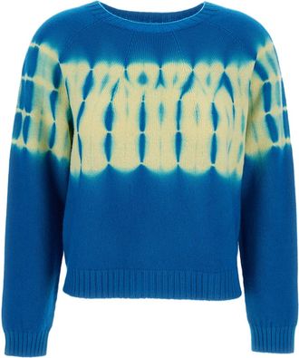 Suzusan Cropped Cashmere Pullover with Shibori Tie-Dye Pattern