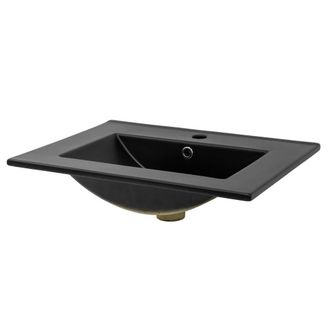 ECD Germany Lavabo negro encastrable con juego de desag&uuml;e y rebosadero