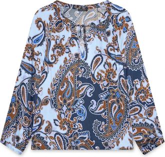 Fiorella Rubino Paisley Print Viscose Blouse - Dames - Blouses - Blauw - XL - Polyester - Overhemden