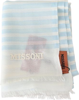 Missoni Mens Blue White Lined Cashmere Unisex Wrap Scarf