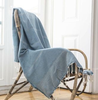 Febronie Manta plaid algod&oacute;n azul petr&oacute;leo 160x250