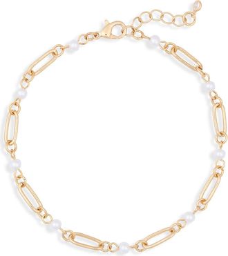 Nordstrom Rack Faux Pearl Chain Anklet in White- Gold at Nordstrom Rack