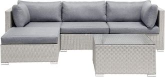Beliani Garden Corner Sofa with Table 4 Seater SANO II Right Hand Modular PE Rattan Light Grey