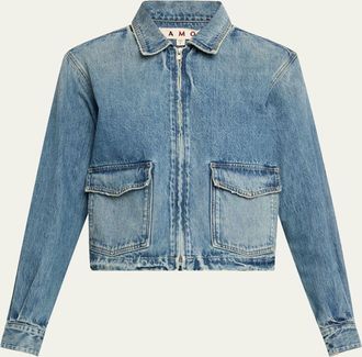 Amo Sally Zip-Front Denim Jacket