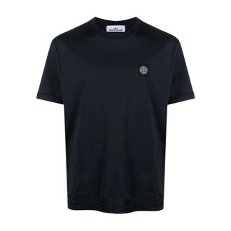 Stone Island Blauw Slim Fit T-shirt met Logo Patch - Heren - T-shirts - Blauw - XL - Katoen - Tops