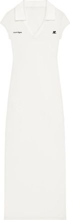 Courr&egrave;ges White Logo Shirt Collar Maxi Dress